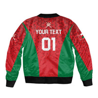 Red & green bomber jacket back with YOUR TEXT 01 print, black rib trim