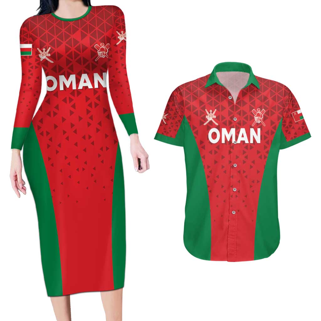 Custom Oman Cricket Couples Matching Long Sleeve Bodycon Dress and Hawaiian Shirt Team Oman Come On - Wonder Print Shop