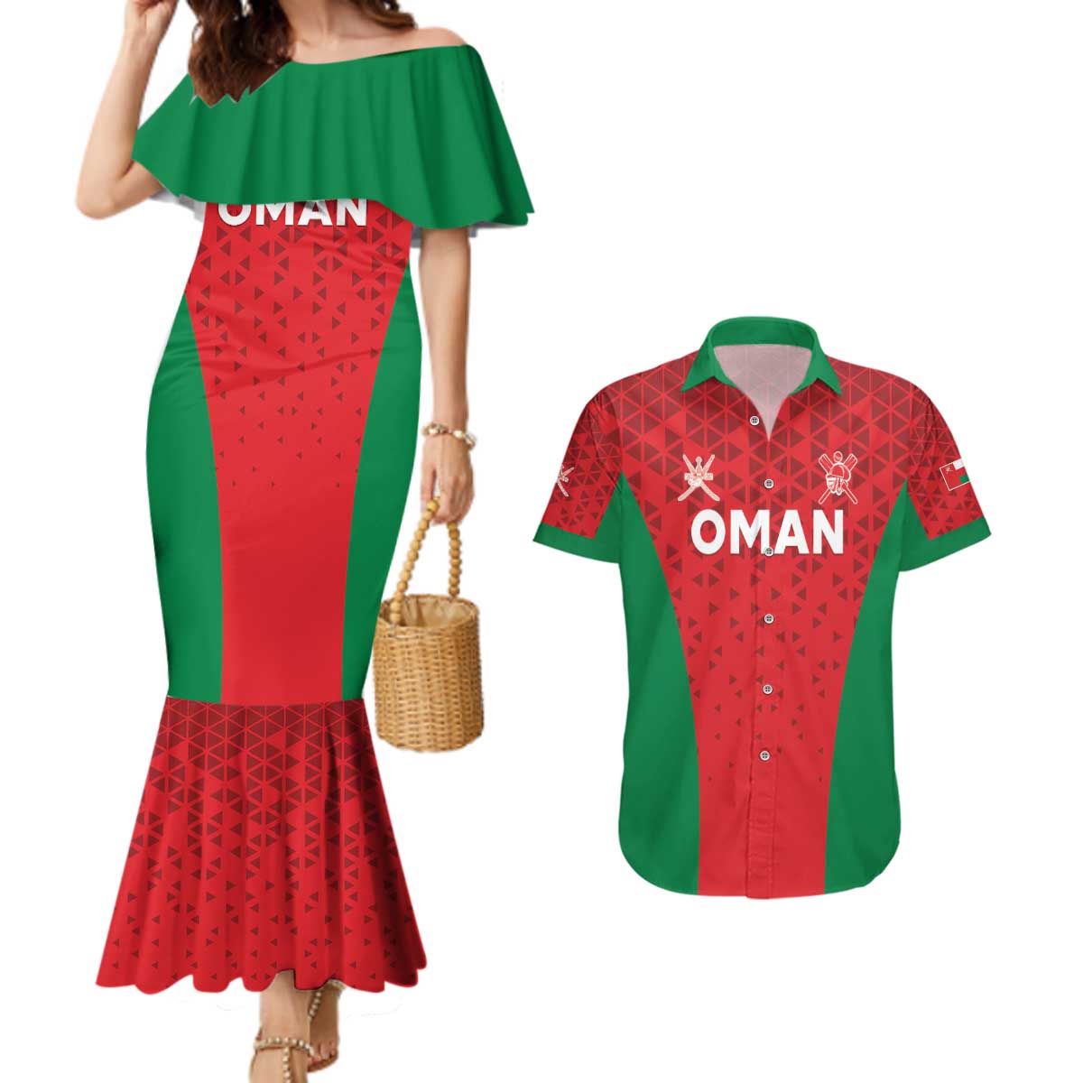 Custom Oman Cricket Couples Matching Mermaid Dress and Hawaiian Shirt Team Oman Come On - Wonder Print Shop