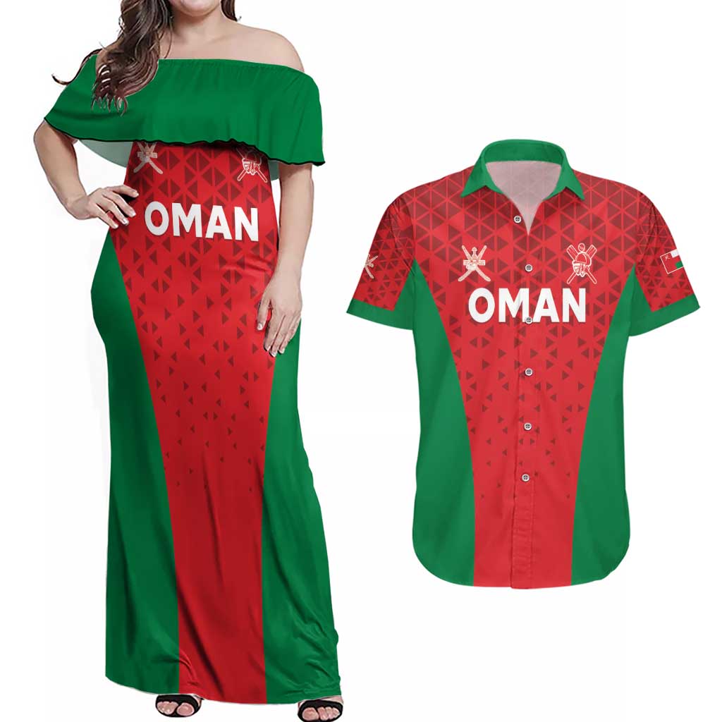 Custom Oman Cricket Couples Matching Off Shoulder Maxi Dress and Hawaiian Shirt Team Oman Come On - Wonder Print Shop