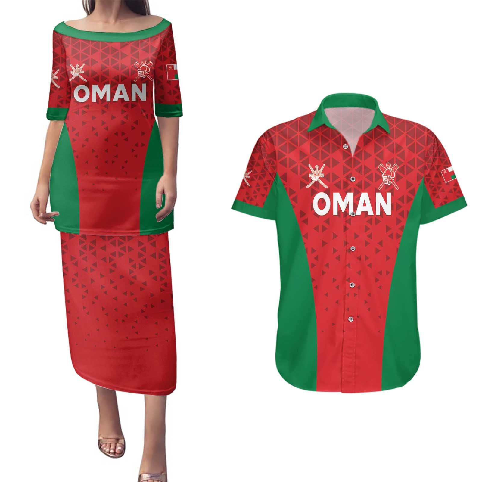 Custom Oman Cricket Couples Matching Puletasi and Hawaiian Shirt Team Oman Come On - Wonder Print Shop