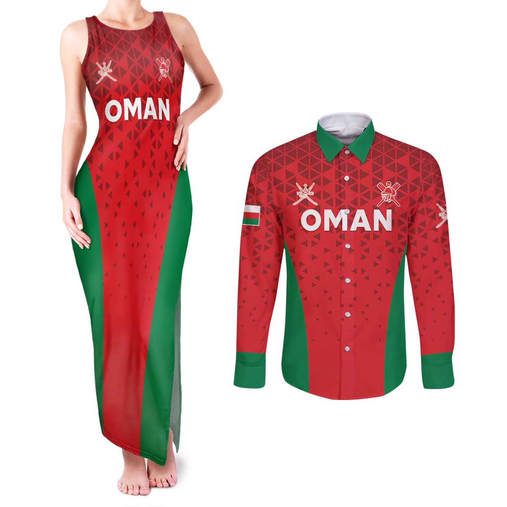 Custom Oman Cricket Couples Matching Tank Maxi Dress and Long Sleeve Button Shirt Team Oman Come On - Wonder Print Shop