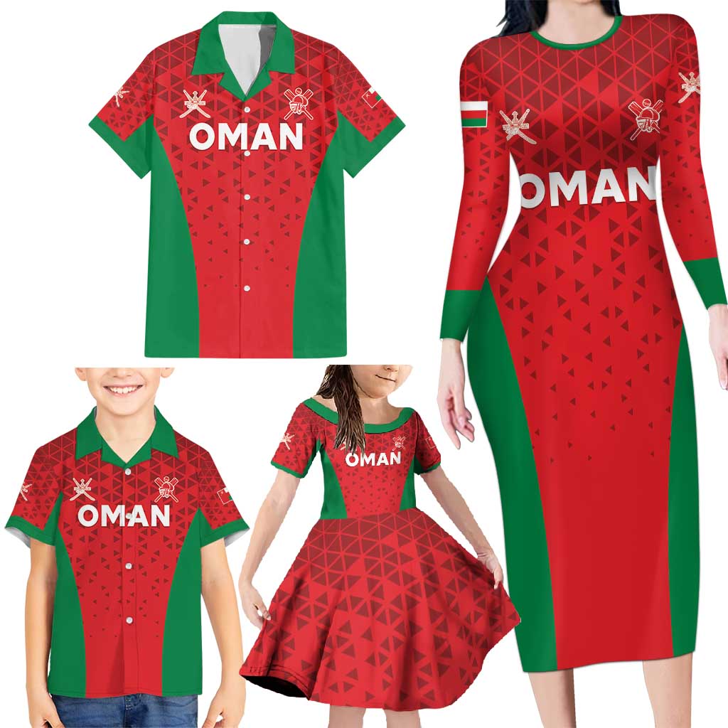 Custom Oman Cricket Family Matching Long Sleeve Bodycon Dress and Hawaiian Shirt Team Oman Come On - Wonder Print Shop