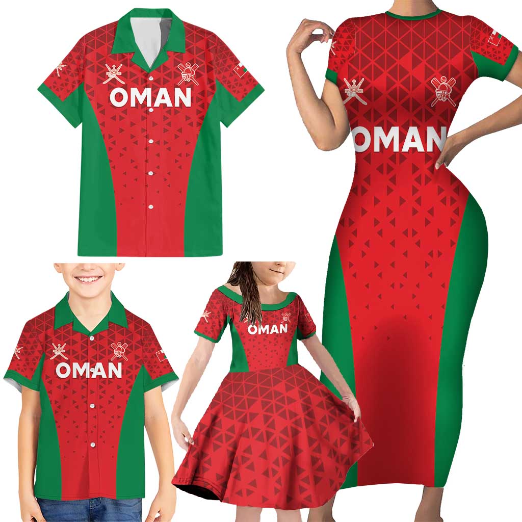 Custom Oman Cricket Family Matching Short Sleeve Bodycon Dress and Hawaiian Shirt Team Oman Come On - Wonder Print Shop