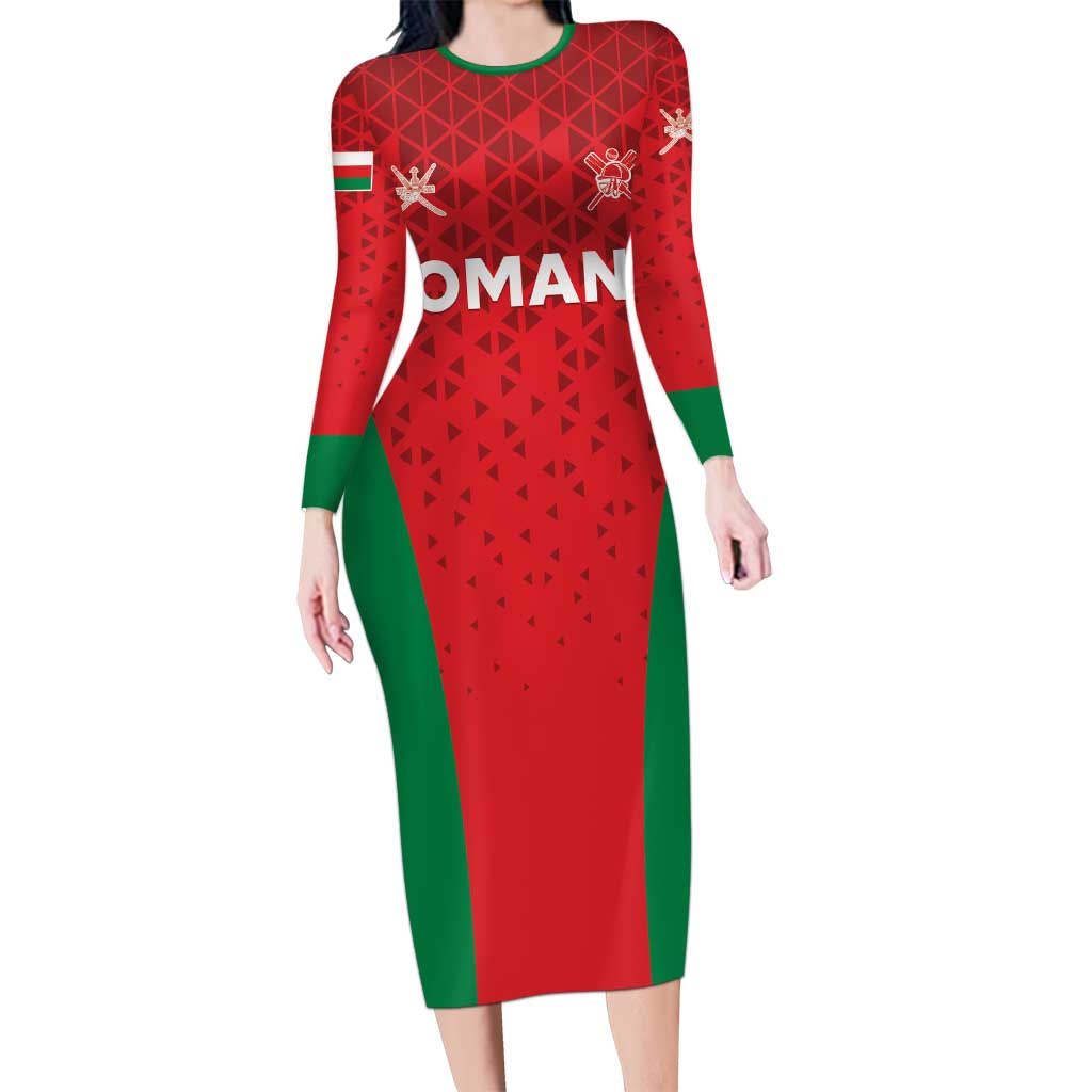 Custom Oman Cricket Long Sleeve Bodycon Dress Team Oman Come On - Wonder Print Shop