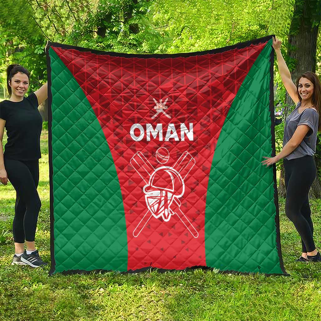 Oman cricket quilt, large red-and-green banner style with white “OMAN” logo
