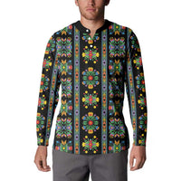 Regalia Stripe Floral Pattern Button Sweatshirt Colorful Attractive - Wonder Print Shop