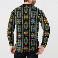 Regalia Stripe Floral Pattern Button Sweatshirt Colorful Attractive - Wonder Print Shop