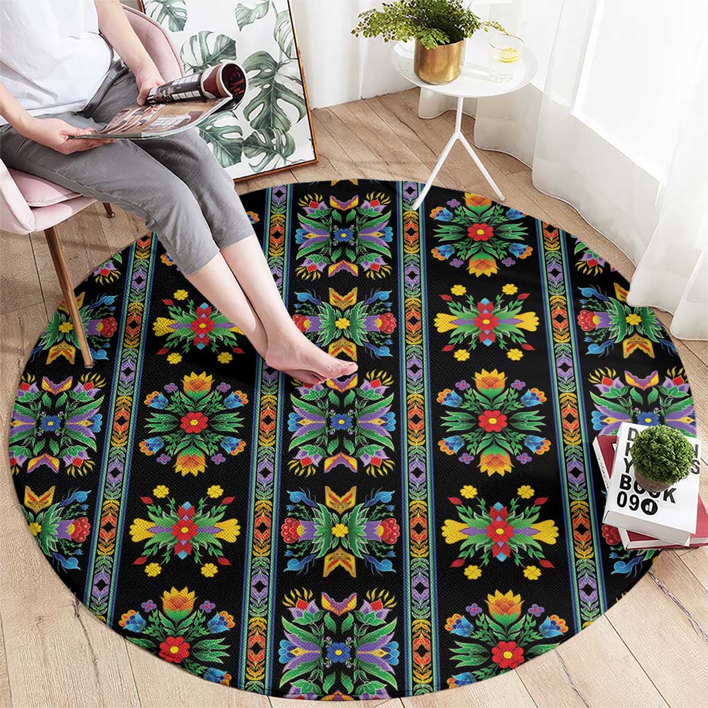 Regalia Stripe Floral Pattern Round Carpet Colorful Attractive - Wonder Print Shop