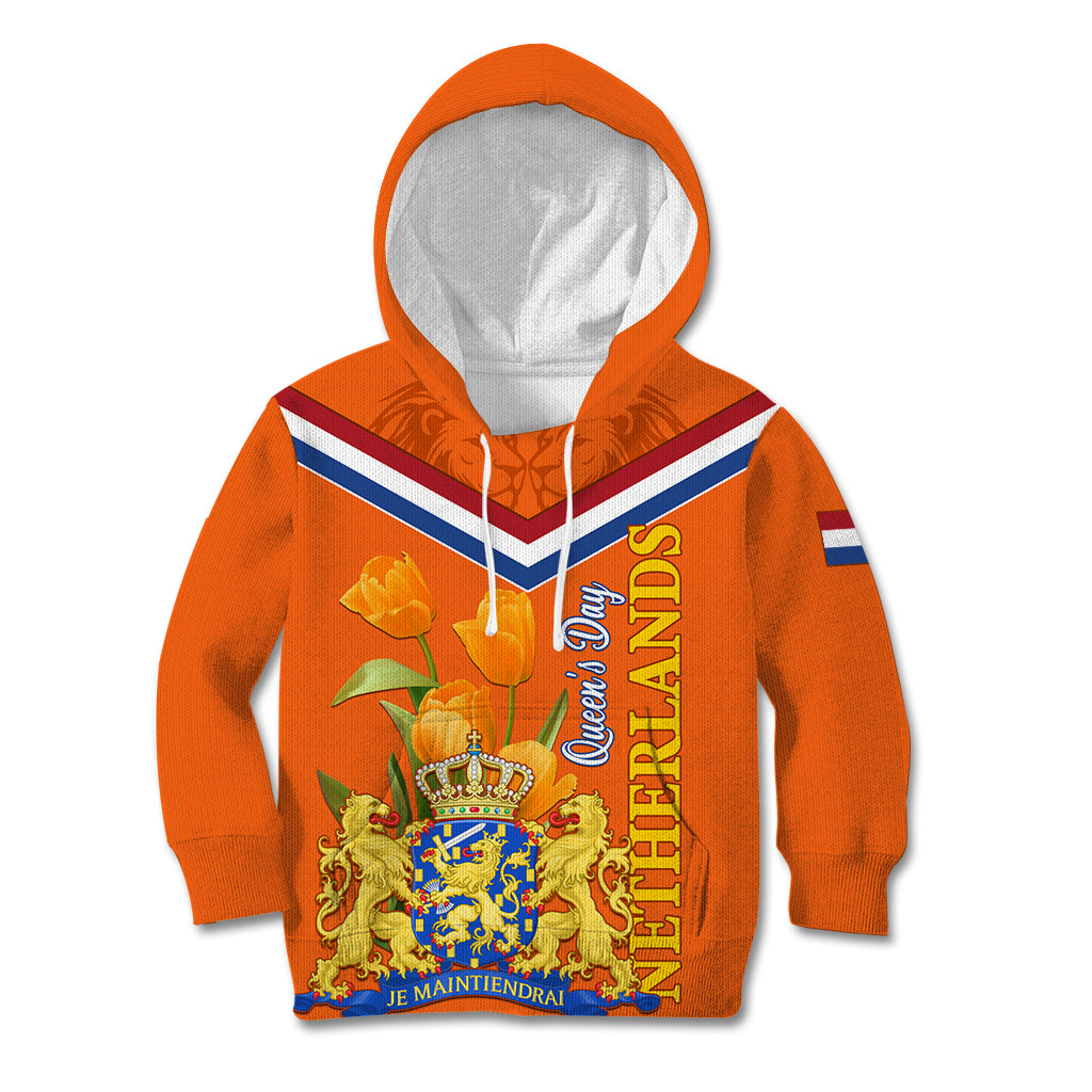 Netherlands Queen Day 2024 Kid Hoodie Nederland Koningsdag Orange Tulips - Wonder Print Shop