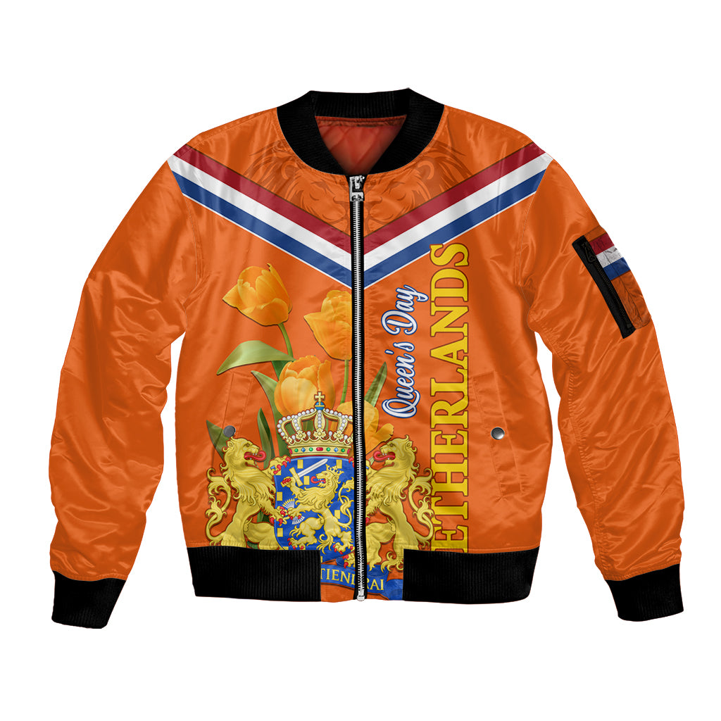 Netherlands Queen Day 2024 Sleeve Zip Bomber Jacket Nederland Koningsdag Orange Tulips