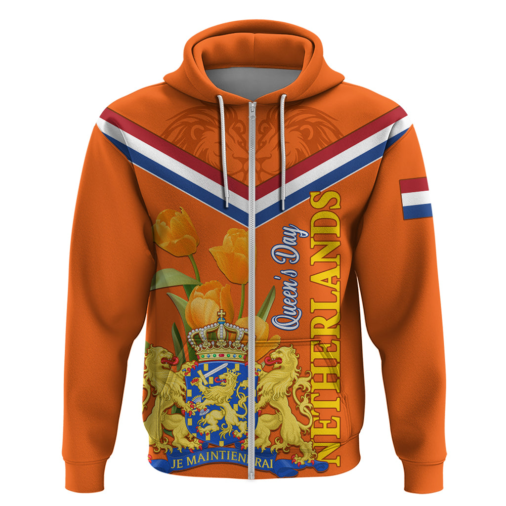 Netherlands Queen Day 2024 Zip Hoodie Nederland Koningsdag Orange Tulips