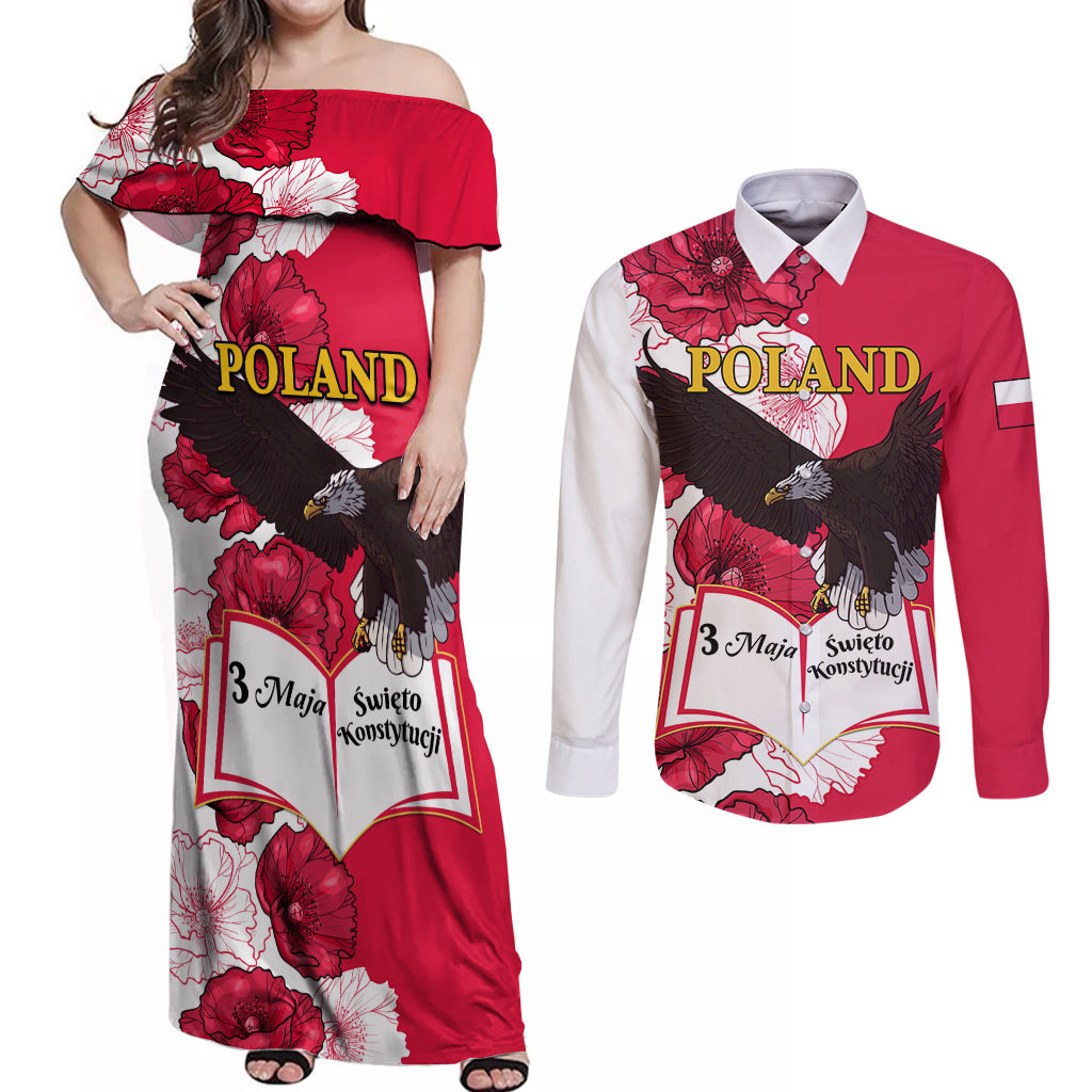 Poland Constitution Day 2024 Couples Matching Off Shoulder Maxi Dress and Long Sleeve Button Shirt Polska Swieto Konstytucji 3 Maja - Wonder Print Shop