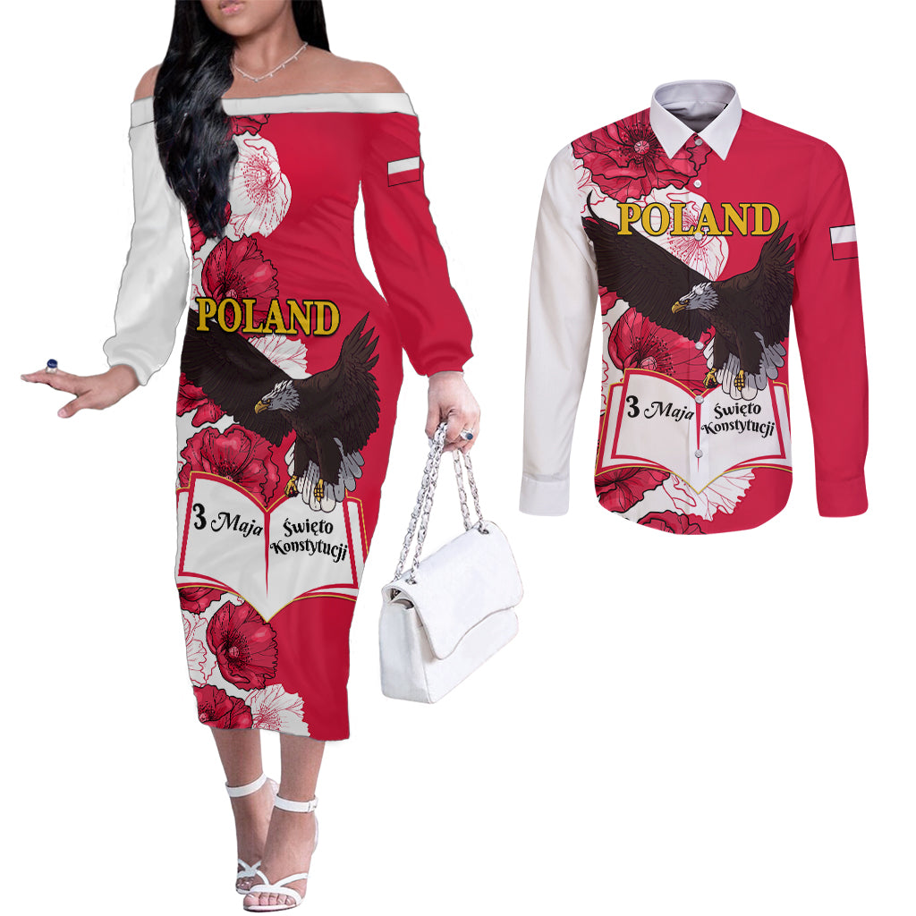 Poland Constitution Day 2024 Couples Matching Off The Shoulder Long Sleeve Dress and Long Sleeve Button Shirt Polska Swieto Konstytucji 3 Maja