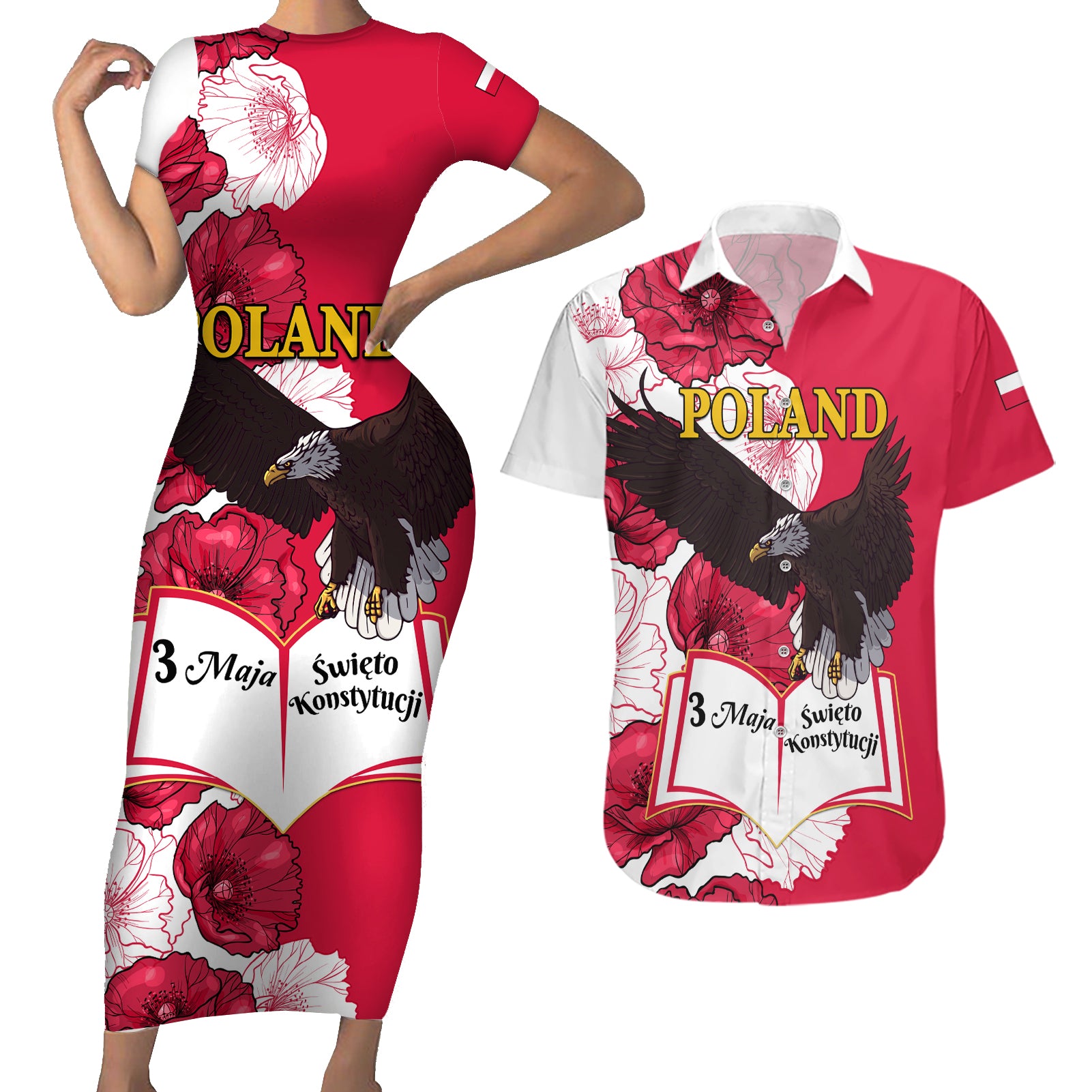 Poland Constitution Day 2024 Couples Matching Short Sleeve Bodycon Dress and Hawaiian Shirt Polska Swieto Konstytucji 3 Maja - Wonder Print Shop