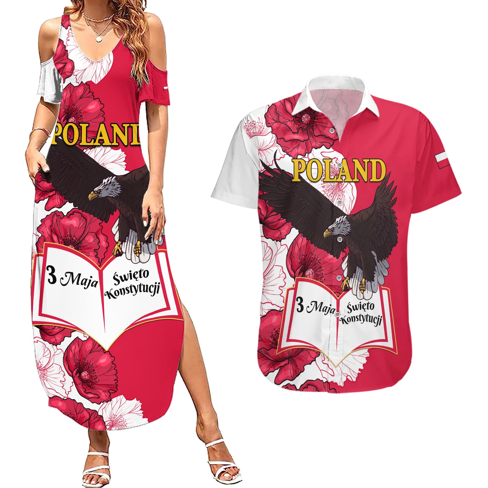 Poland Constitution Day 2024 Couples Matching Summer Maxi Dress and Hawaiian Shirt Polska Swieto Konstytucji 3 Maja - Wonder Print Shop