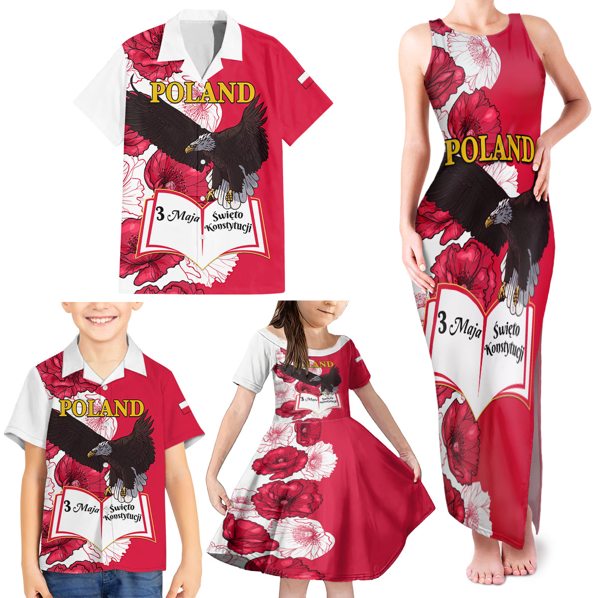 Poland Constitution Day 2024 Family Matching Tank Maxi Dress and Hawaiian Shirt Polska Swieto Konstytucji 3 Maja - Wonder Print Shop