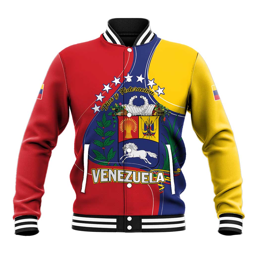 Personalized Venezuela Baseball Jacket Coat Of Arms Curve Style