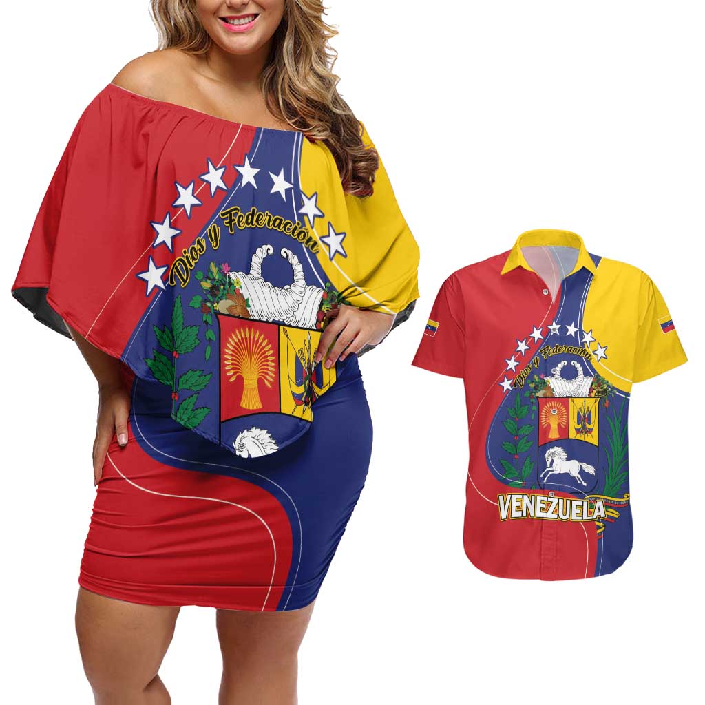 Personalized Venezuela Couples Matching Off Shoulder Short Dress and Hawaiian Shirt Coat Of Arms Curve Style