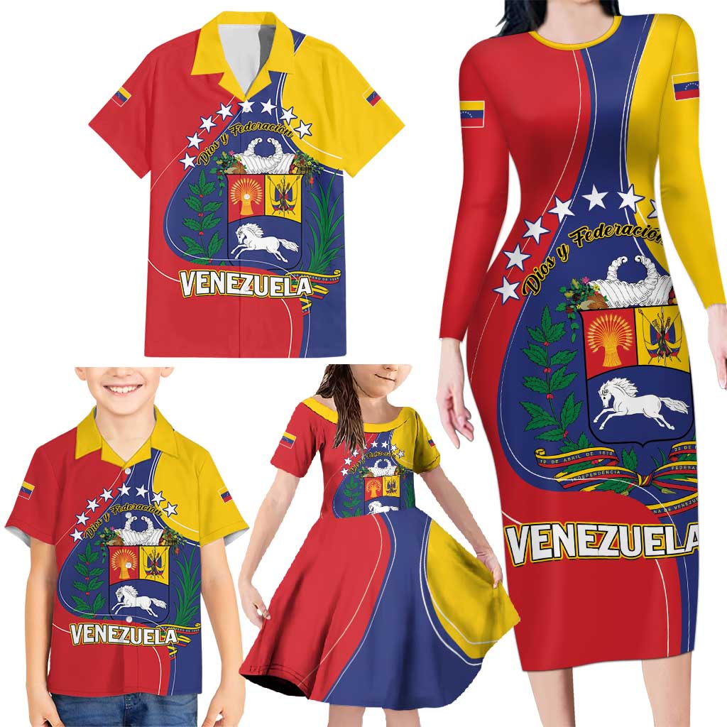 Personalized Venezuela Family Matching Long Sleeve Bodycon Dress and Hawaiian Shirt Coat Of Arms Curve Style