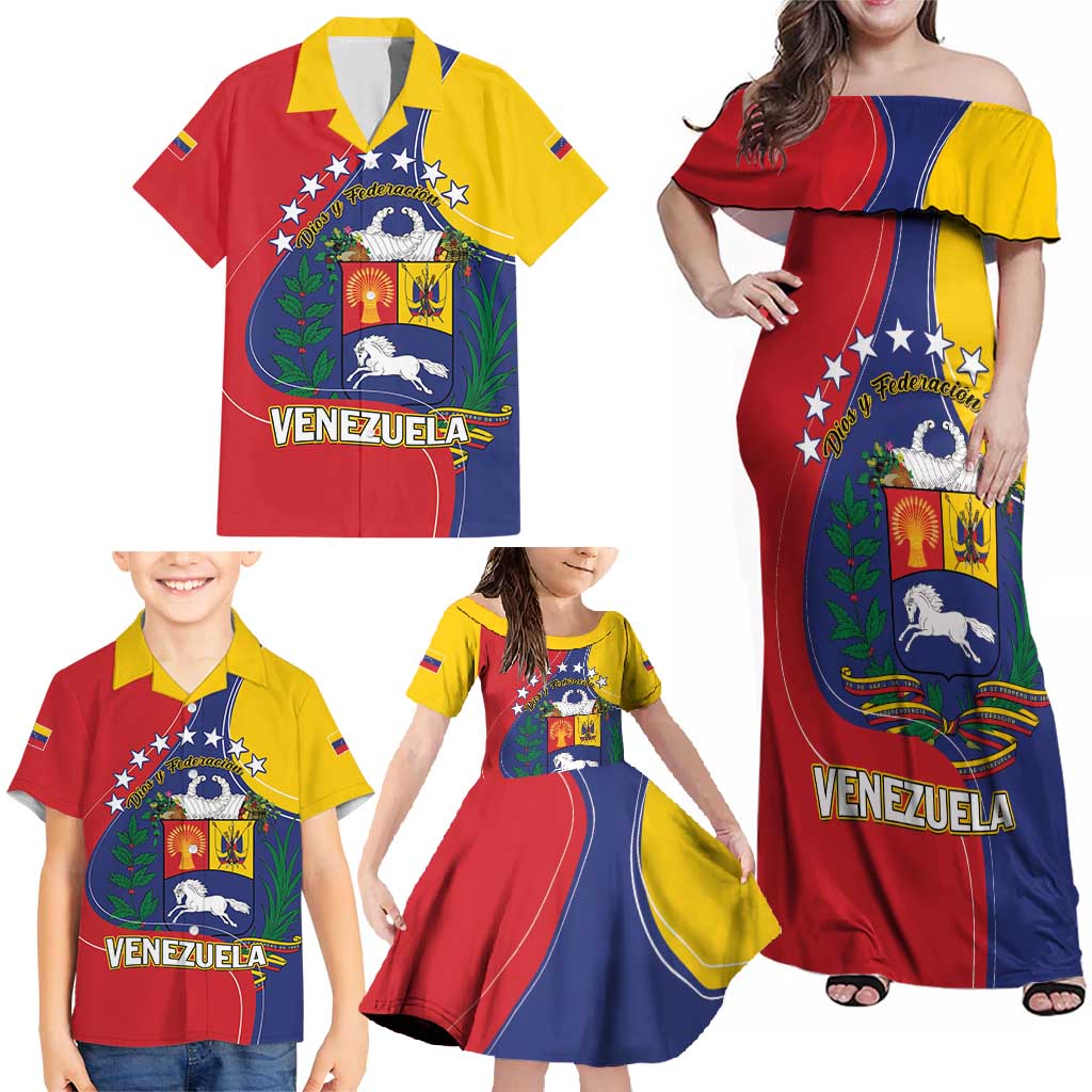 Personalized Venezuela Family Matching Off Shoulder Maxi Dress and Hawaiian Shirt Coat Of Arms Curve Style