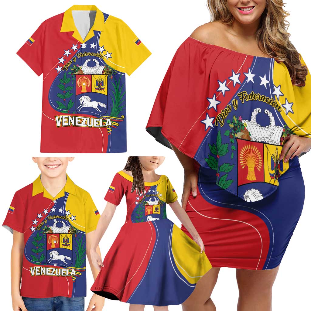 Personalized Venezuela Family Matching Off Shoulder Short Dress and Hawaiian Shirt Coat Of Arms Curve Style