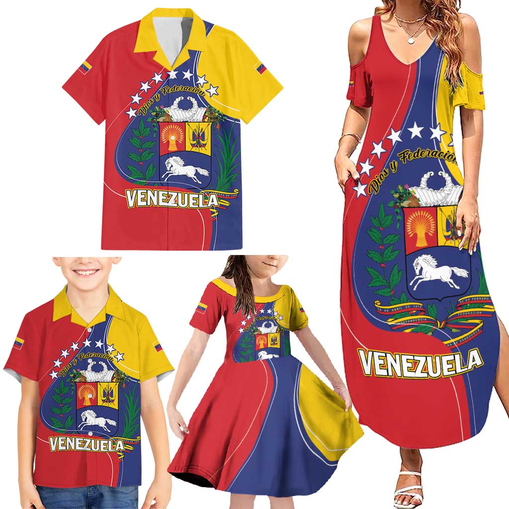 Personalized Venezuela Family Matching Summer Maxi Dress and Hawaiian Shirt Coat Of Arms Curve Style