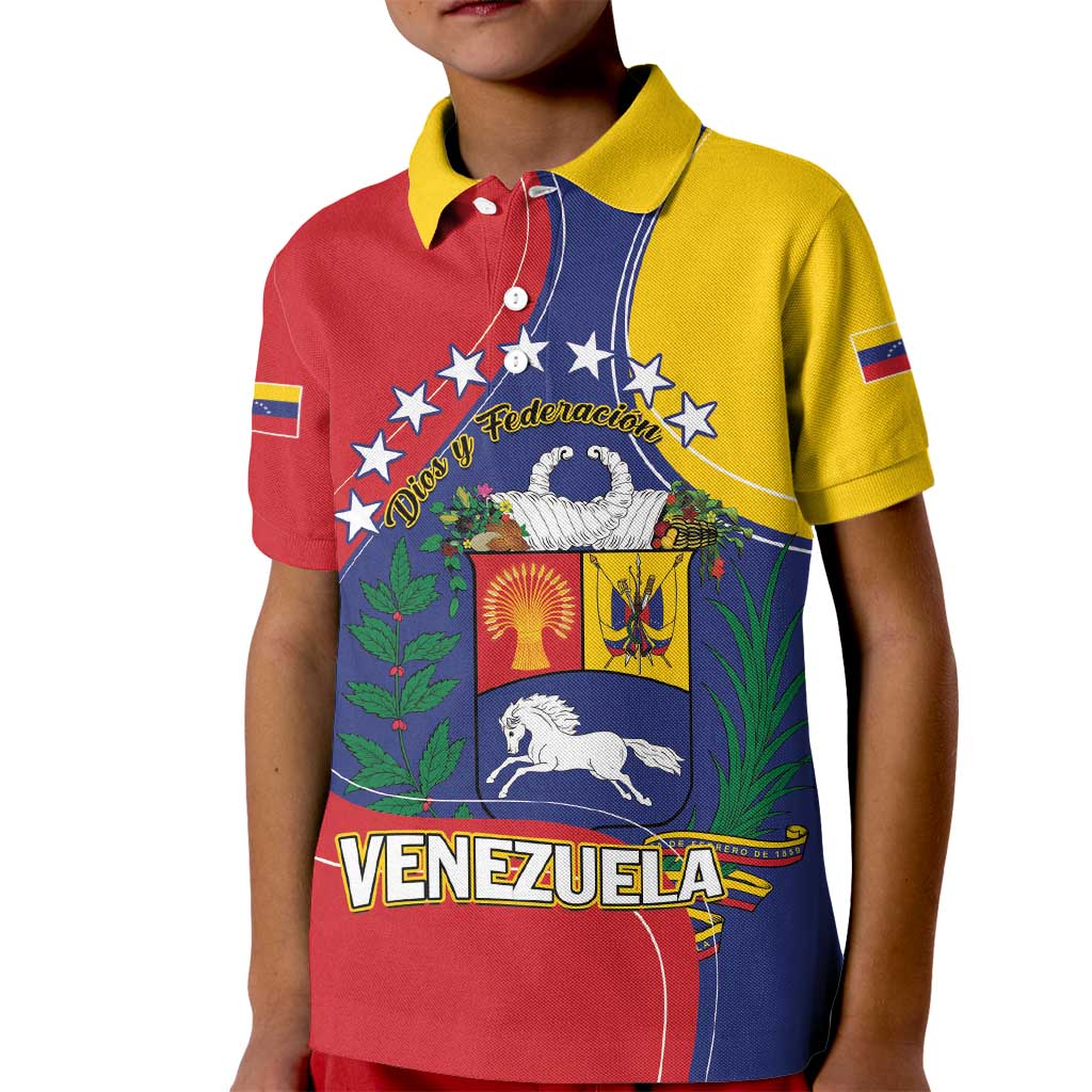 Personalized Venezuela Kid Polo Shirt Coat Of Arms Curve Style