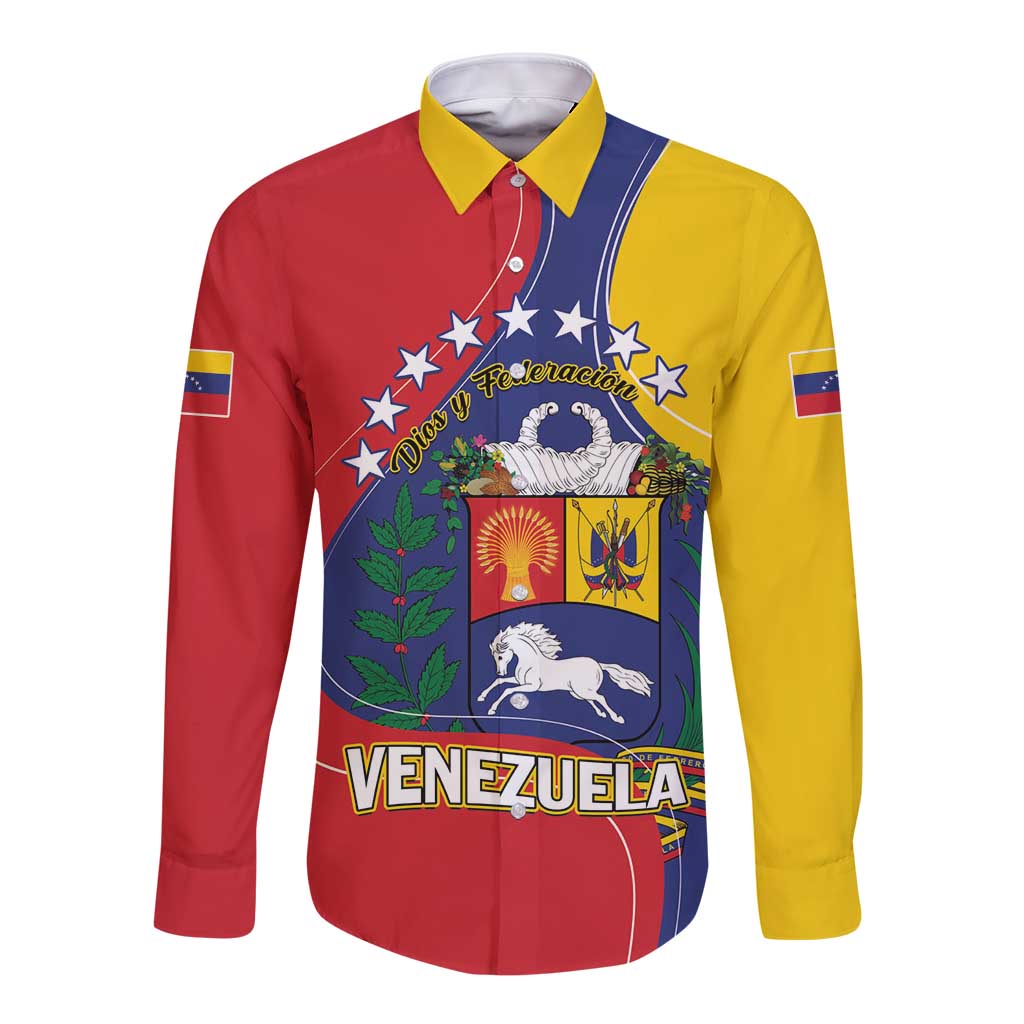 Personalized Venezuela Long Sleeve Button Shirt Coat Of Arms Curve Style