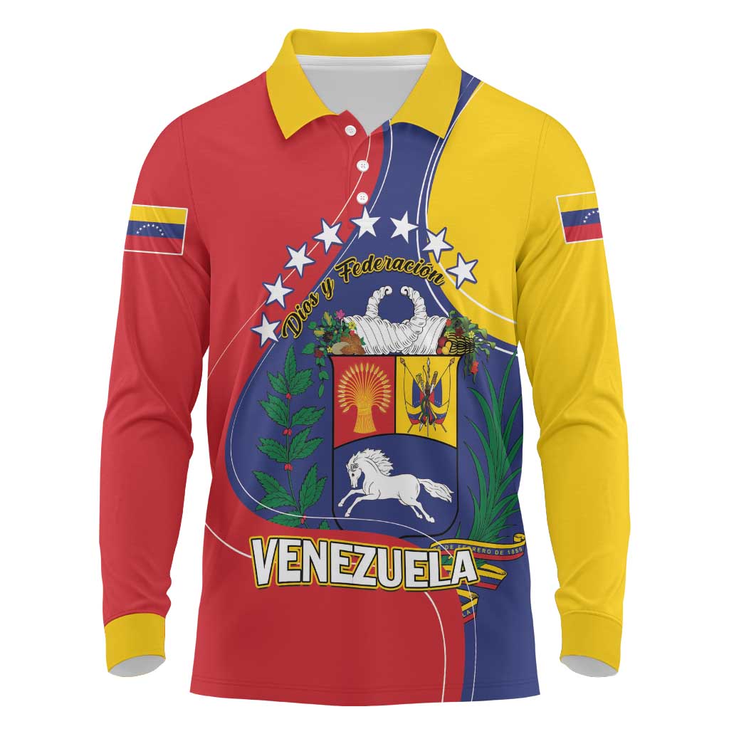 Personalized Venezuela Long Sleeve Polo Shirt Coat Of Arms Curve Style