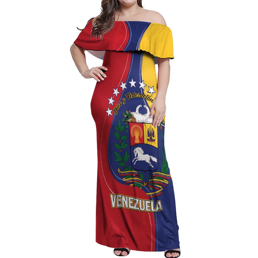 Personalized Venezuela Off Shoulder Maxi Dress Coat Of Arms Curve Style