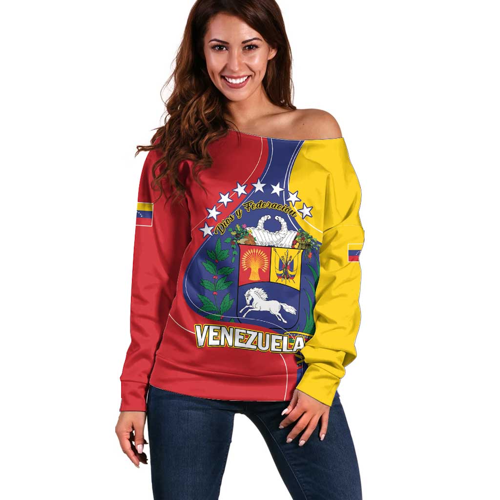 Personalized Venezuela Off Shoulder Sweater Coat Of Arms Curve Style