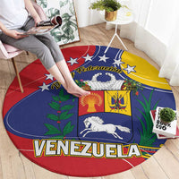 Round Venezuela coat of arms rug with central shield, stars, and 'VENEZUELA' lettering