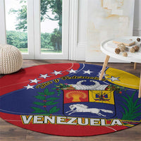 Round Venezuela coat of arms rug with 'VENEZUELA' banner and multicolor shield design