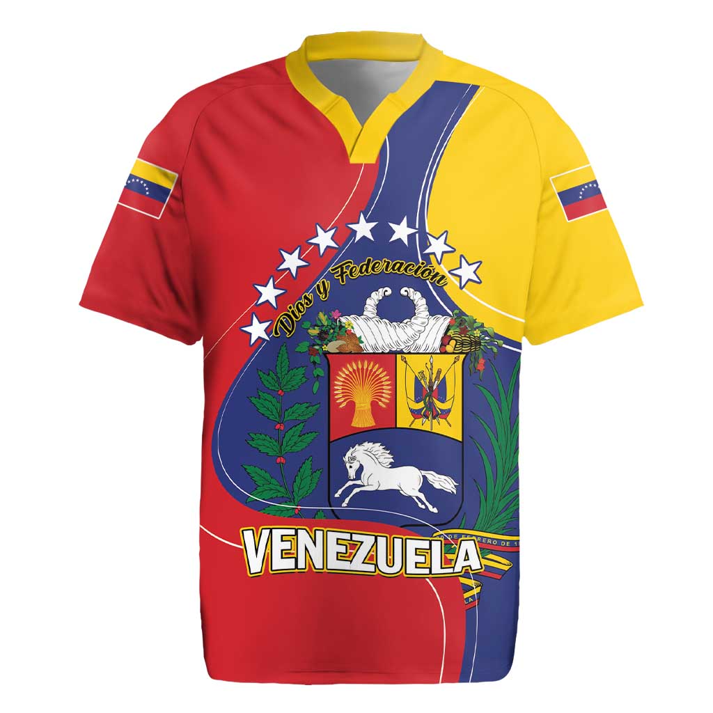 Personalized Venezuela Rugby Jersey Coat Of Arms Curve Style