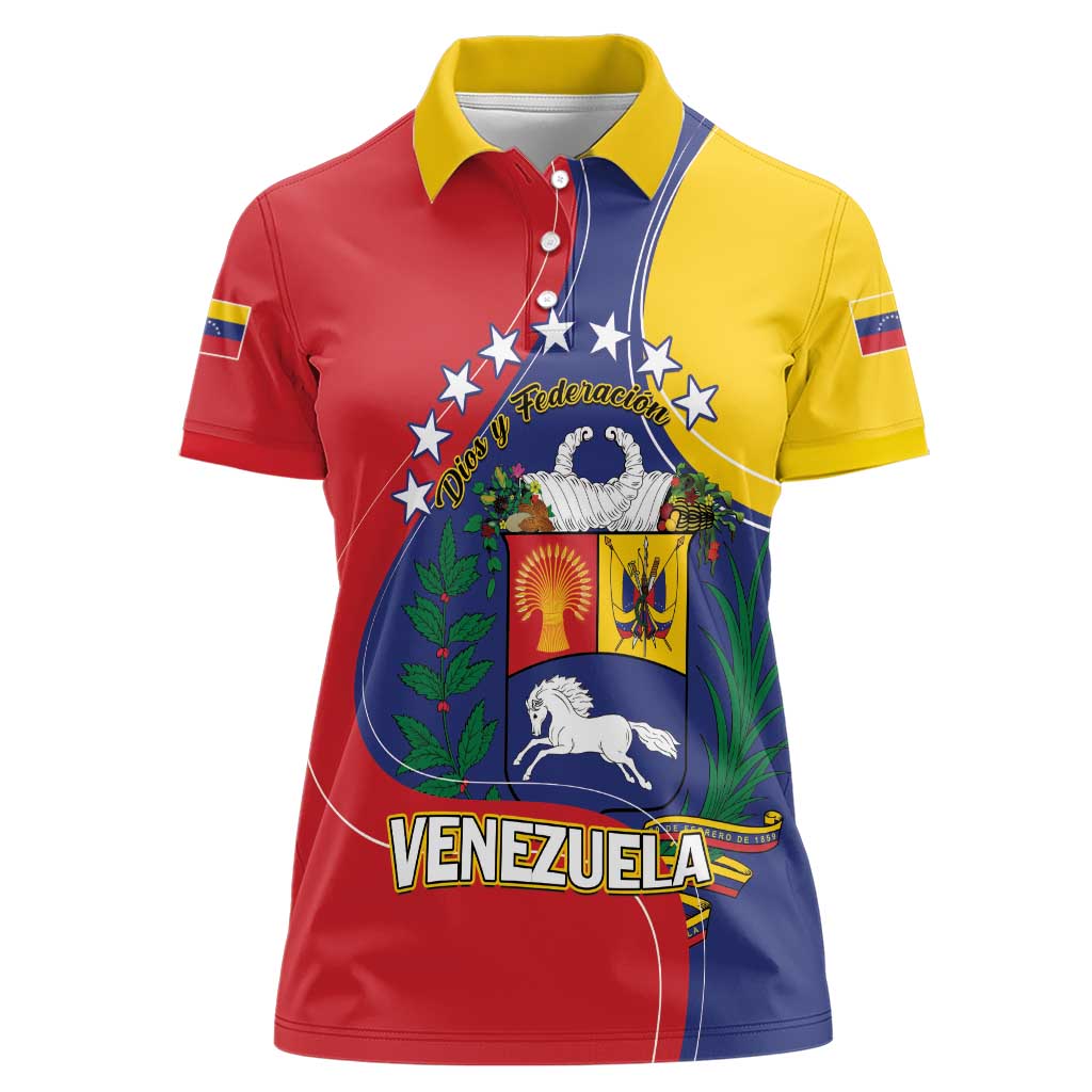 Personalized Venezuela Women Polo Shirt Coat Of Arms Curve Style