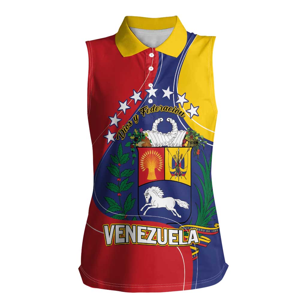 Personalized Venezuela Women Sleeveless Polo Shirt Coat Of Arms Curve Style