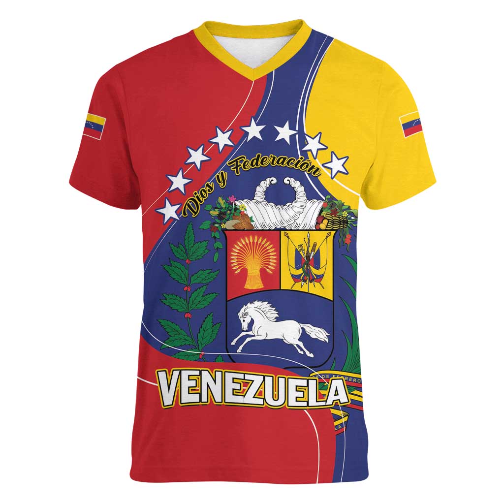 Personalized Venezuela Women V-Neck T-Shirt Coat Of Arms Curve Style