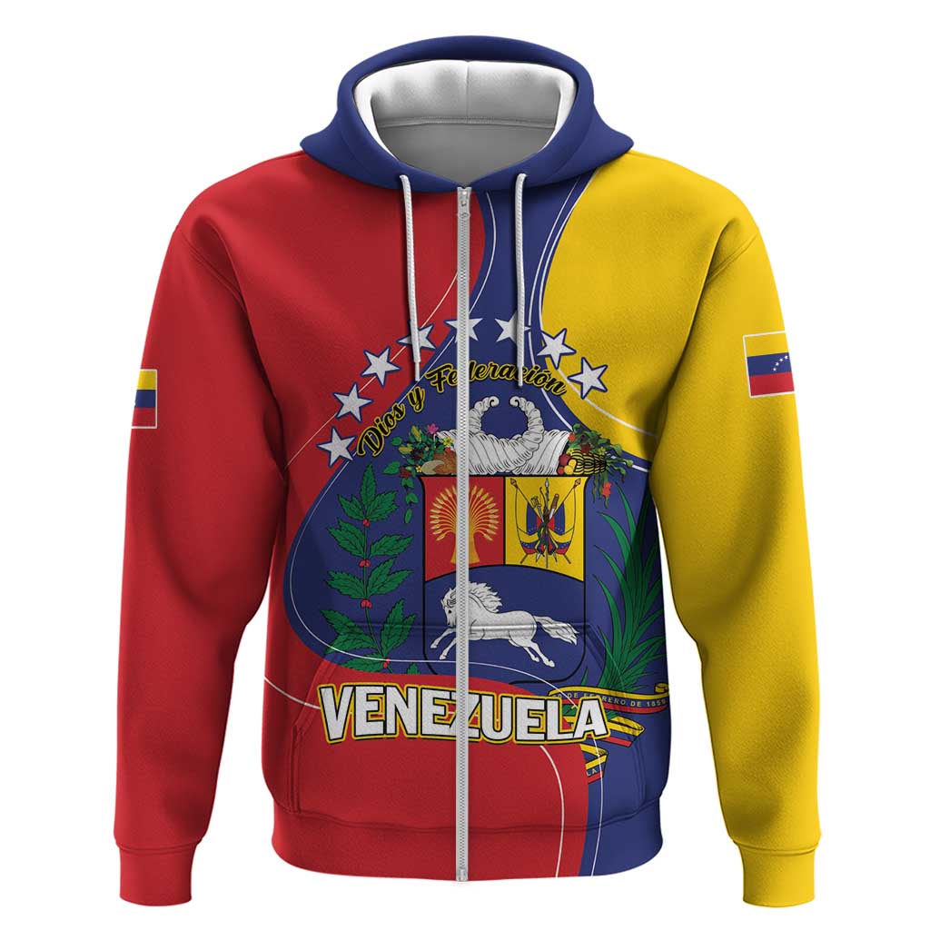 Personalized Venezuela Zip Hoodie Coat Of Arms Curve Style