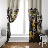 Horse racing window curtain pair with horse silhouettes and yellow flowers over a window