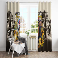 Horse racing window curtain pair with black horse silhouettes and yellow flower prints
