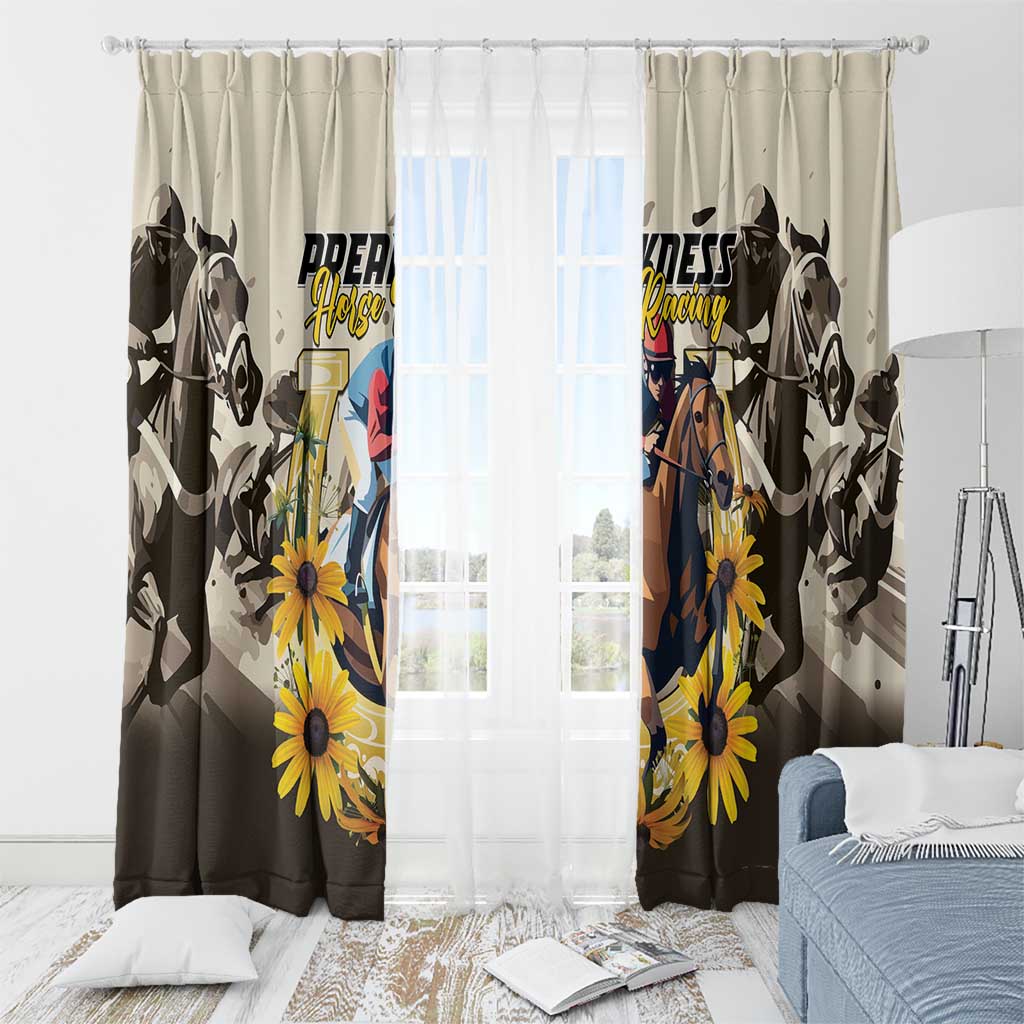 Horse racing window curtain pair with sheer center and horse rider plus yellow flower designs