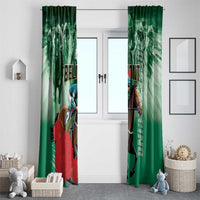 Green horse racing window curtain panels with group horses and rider illustration