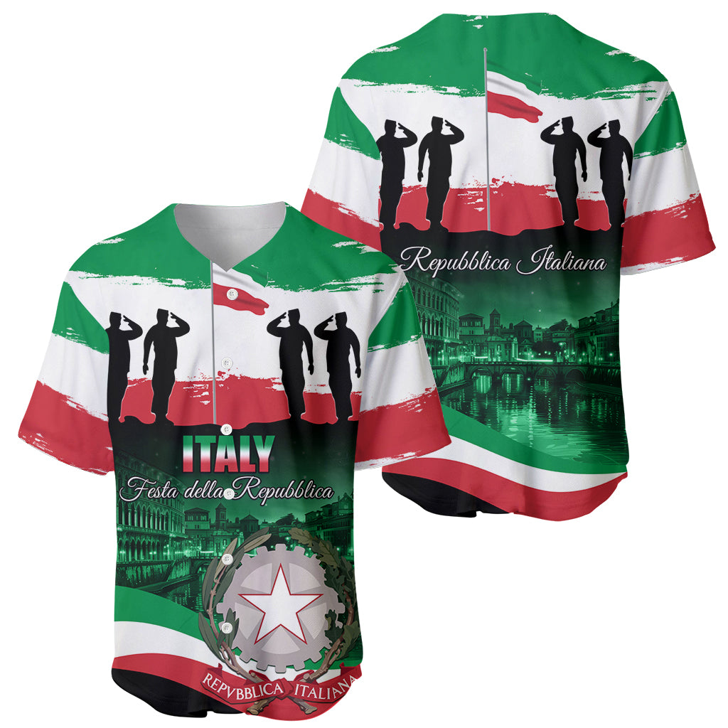 Italian flag baseball jersey set showing front and back with skyline and star emblem