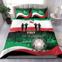 Italy-themed bedding set featuring flag stripes, two black figures, “Festa della Repubblica” text