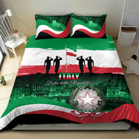 Italy-themed bedding set with flag stripes, “Festa della Repubblica” script, crest with red star