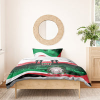 Italy-themed bedding set with green, white and red flag print and star emblem on duvet
