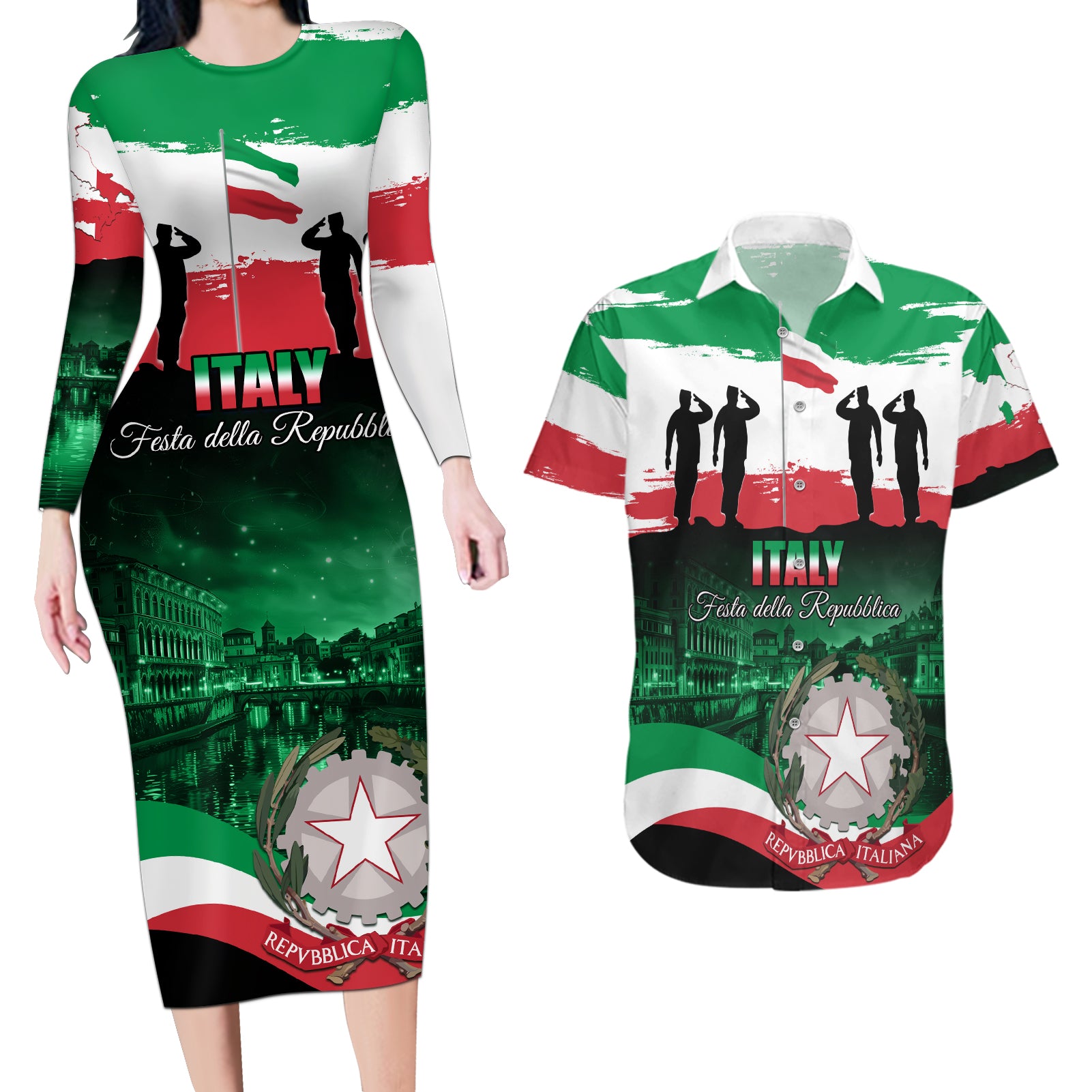 Italy Republic Day Couples Matching Long Sleeve Bodycon Dress and Hawaiian Shirt Festa della Repubblica - Wonder Print Shop