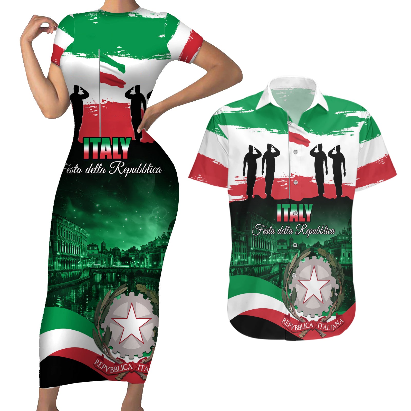 Italy Republic Day Couples Matching Short Sleeve Bodycon Dress and Hawaiian Shirt Festa della Repubblica - Wonder Print Shop