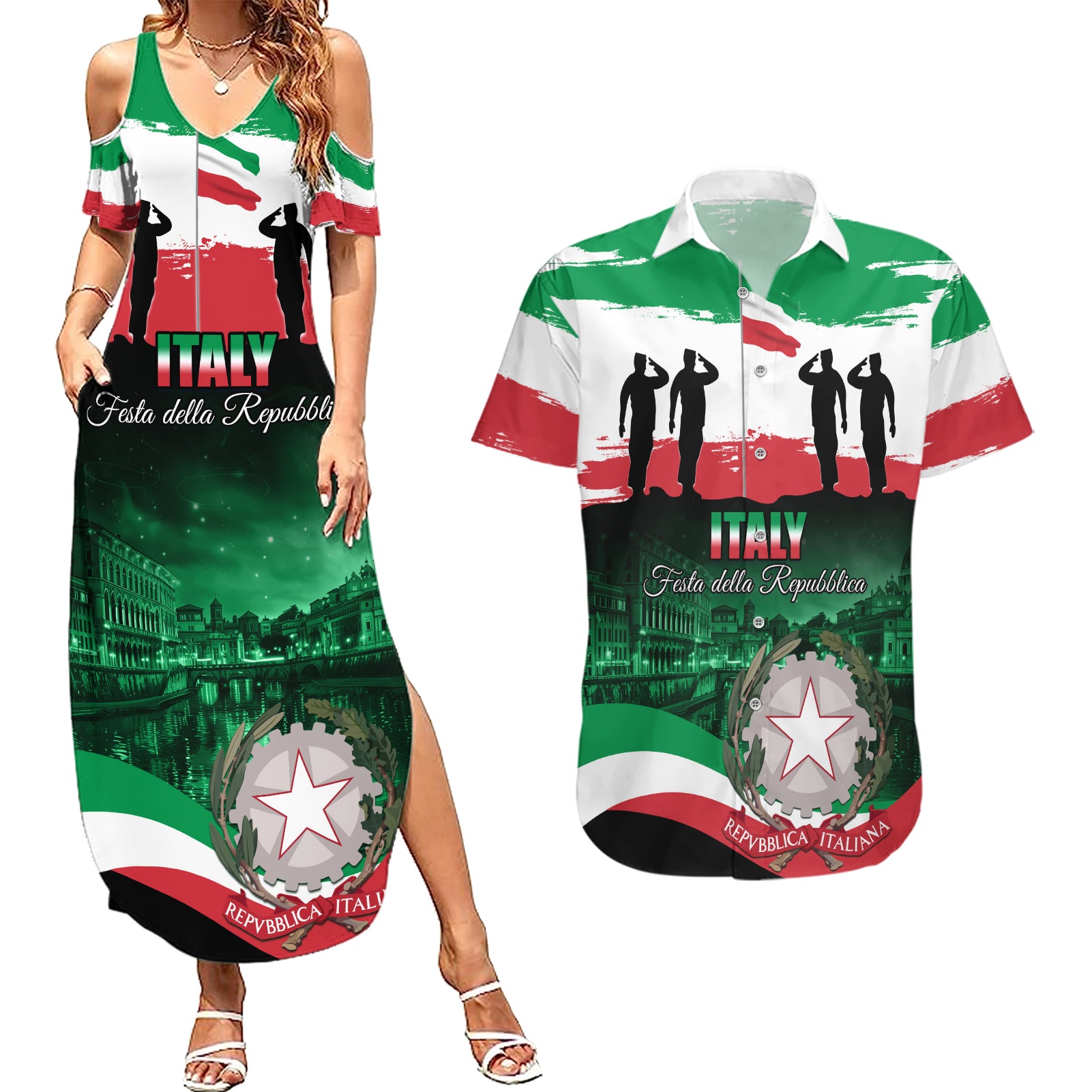 Italy Republic Day Couples Matching Summer Maxi Dress and Hawaiian Shirt Festa della Repubblica - Wonder Print Shop